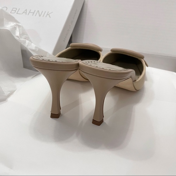 Manolo Blahnik Maysale Linen Mules Tan 70mm 37 - Picture 10 of 14